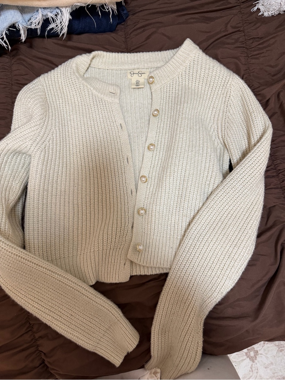 Jessica Simpson Ribbed pearl Button-Front Women's Sweater